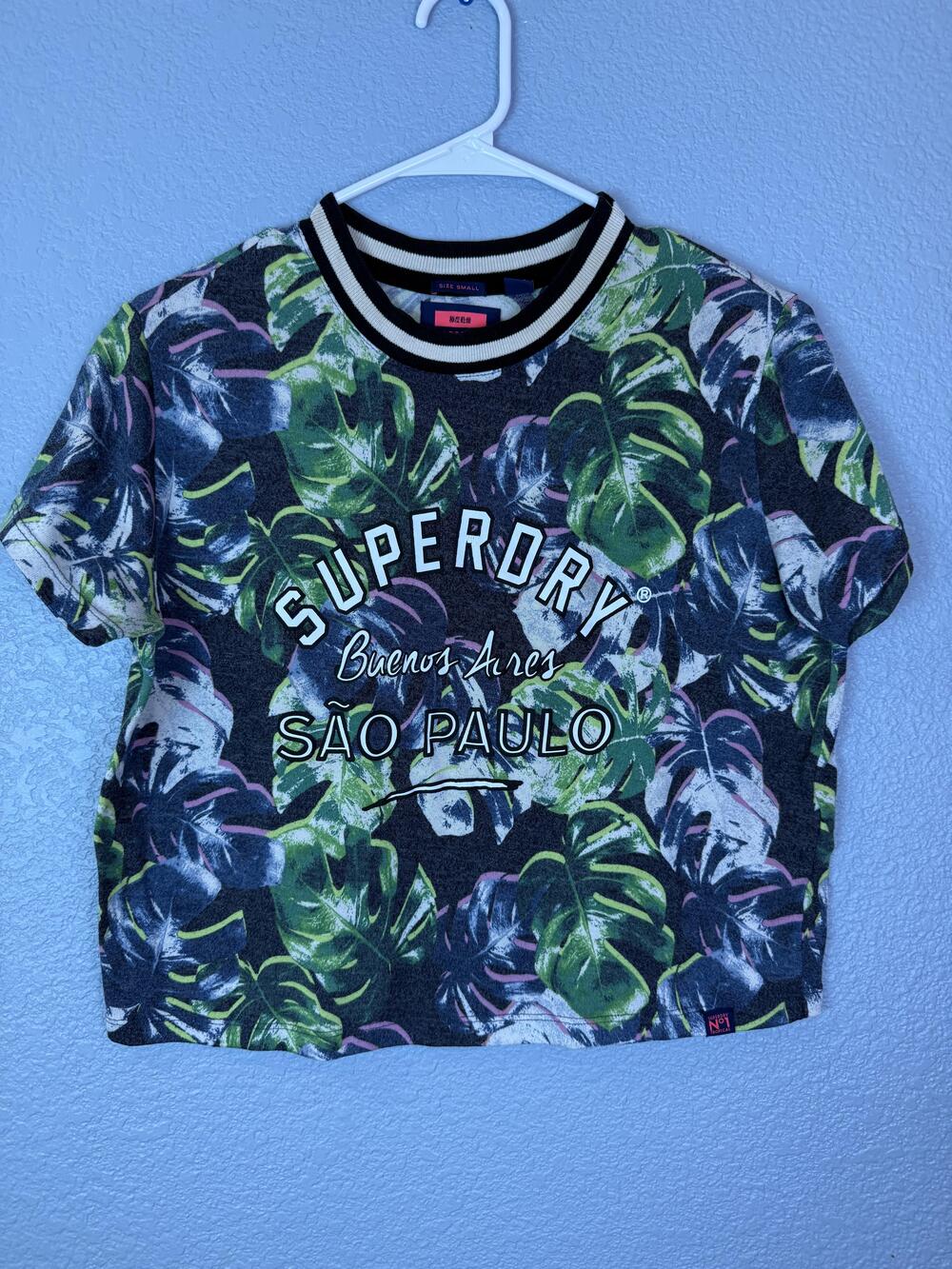Superdry Shirt Womens Small No1 Tropical Cropped Crewneck Buenos Aires